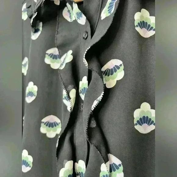 Sunday Best Aritzia  Womens Black Floral Print Ruffle Button Down Blouse Medium - Picture 3 of 9